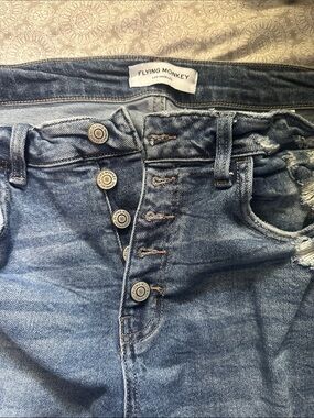 Flying Monkey High-Rise Button-Fly Distressed Blue Jeans